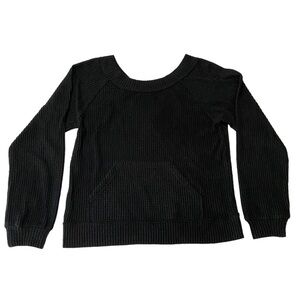 Promesa sweater black long sleeve waffle back v-neck kangaroo pocket size medium